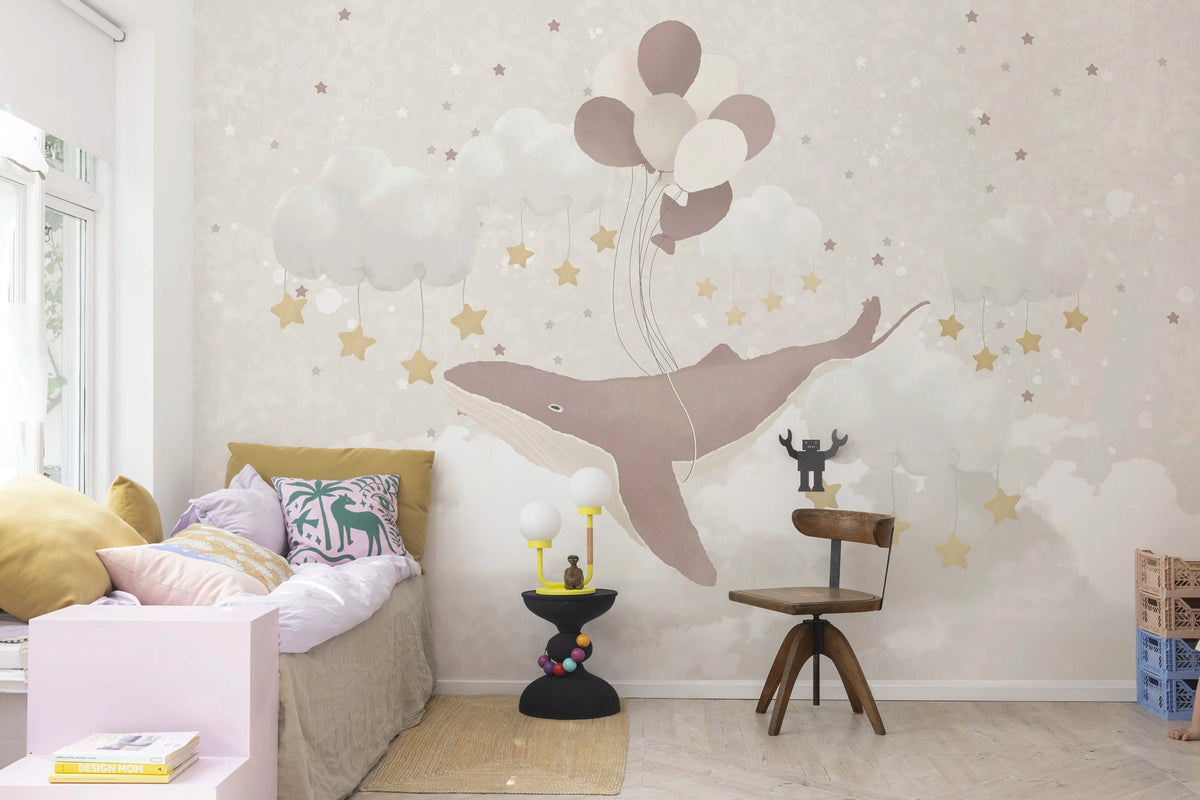 Dreamy Whale Mural Wallpaper - room preview 02