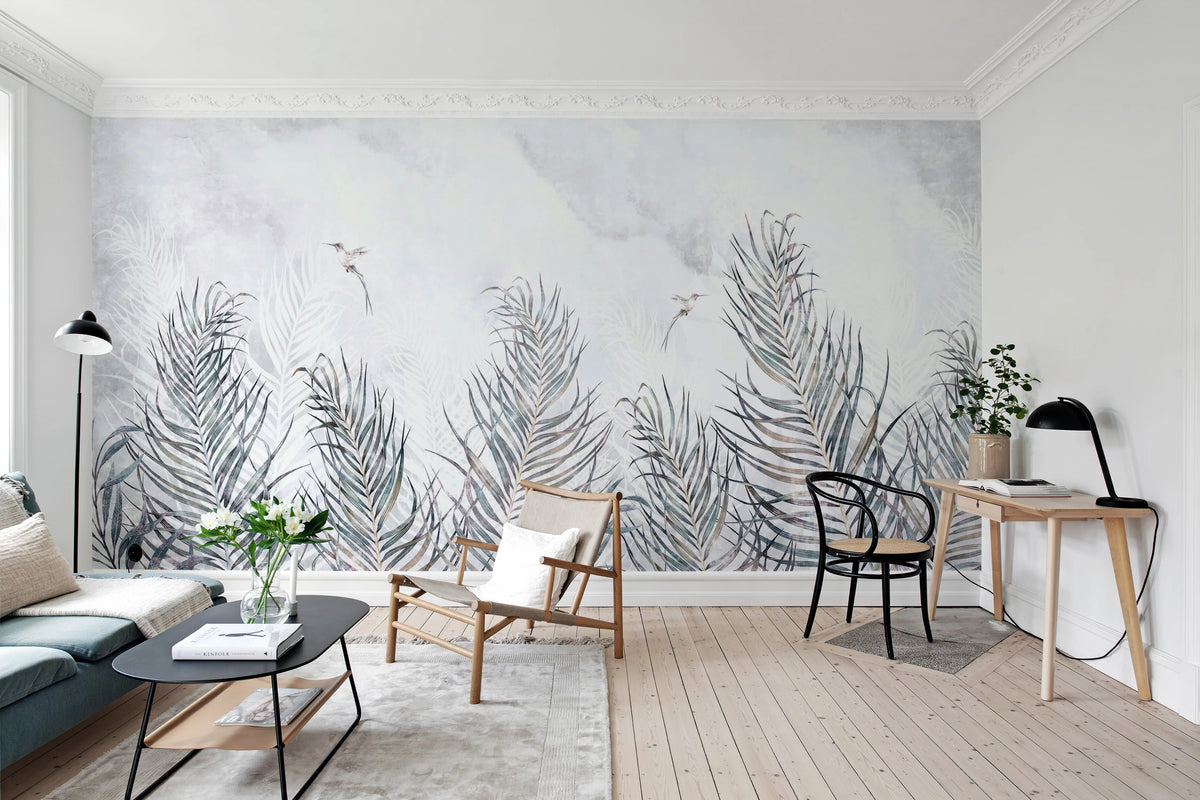 Hummingbird Leafs Mural Wallpaper - room preview 02