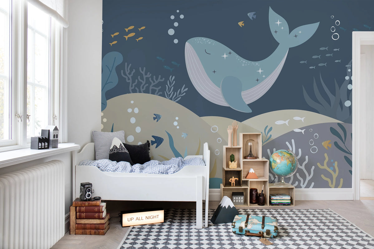 Blue Whale Mural Wallpaper - room preview 02