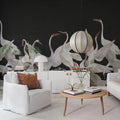 Soaring Cranes, Black Mural Wallpaper - room preview 02