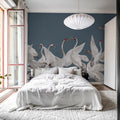 Soaring Cranes, Blue Mural Wallpaper - room preview 02