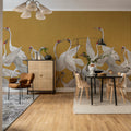 Soaring Cranes, Yellow Mural Wallpaper - room preview 02