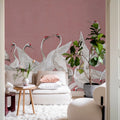 Soaring Cranes, Pink Mural Wallpaper - room preview 02