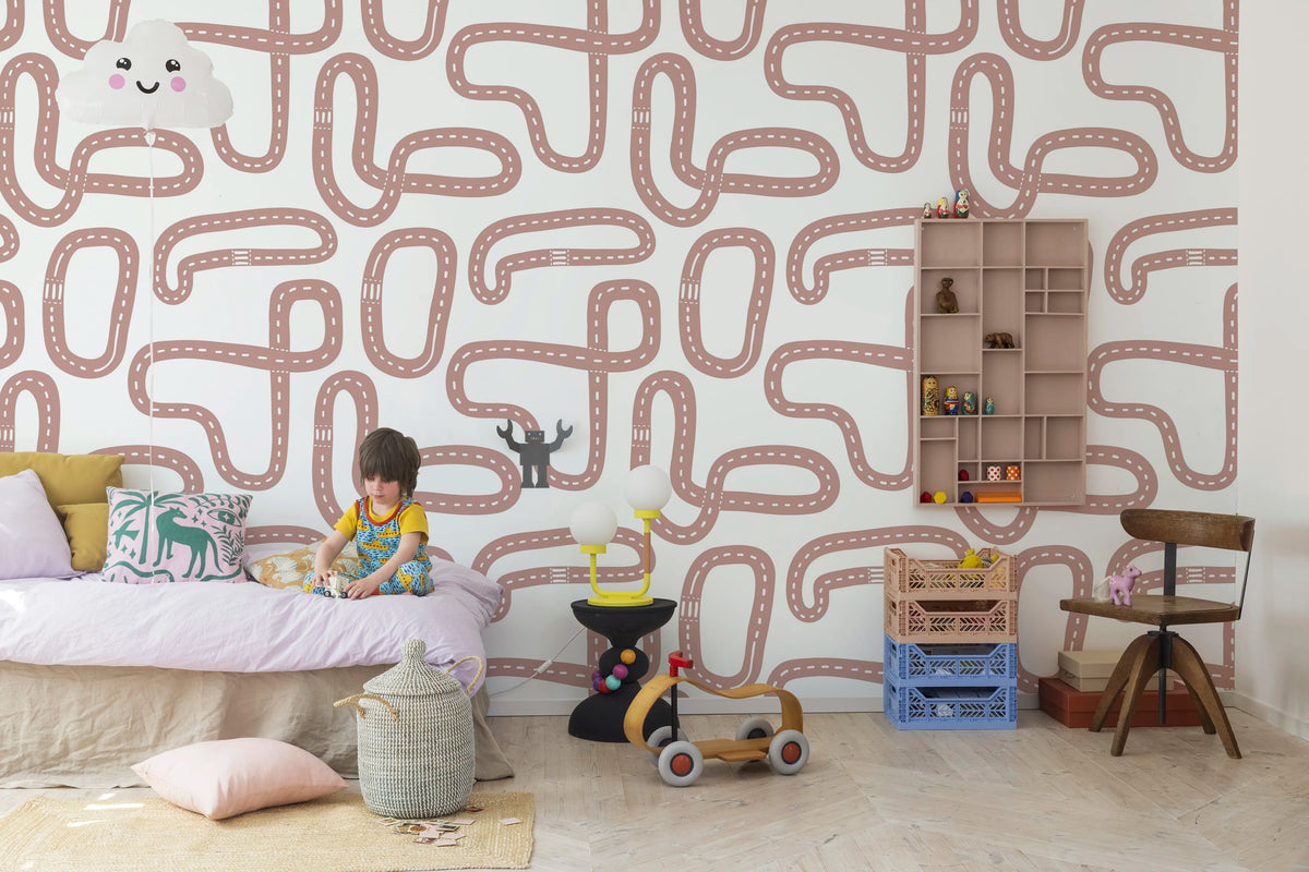 Race Track, Soft Pink Mural Wallpaper - room preview 02