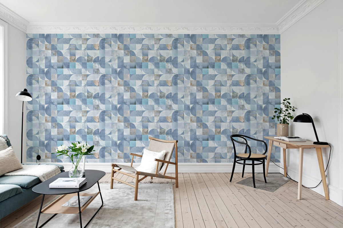 Multi Blocks, Soft Blue Mural Wallpaper - room preview 02
