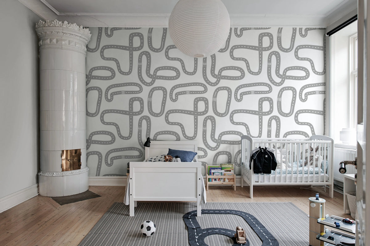 Race Track, Gray Mural Wallpaper - room preview 02