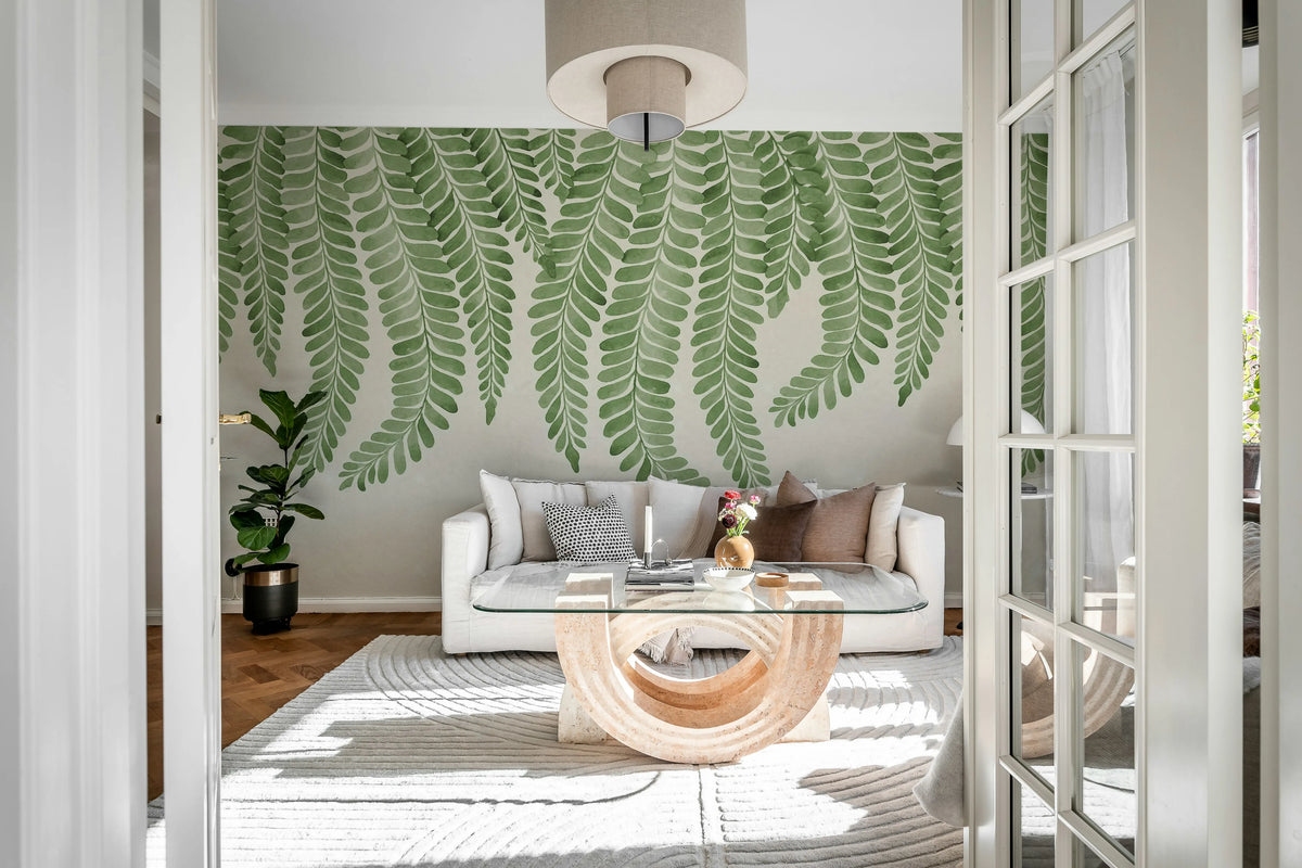 Dangling Fern, Green Mural Wallpaper - room preview 02