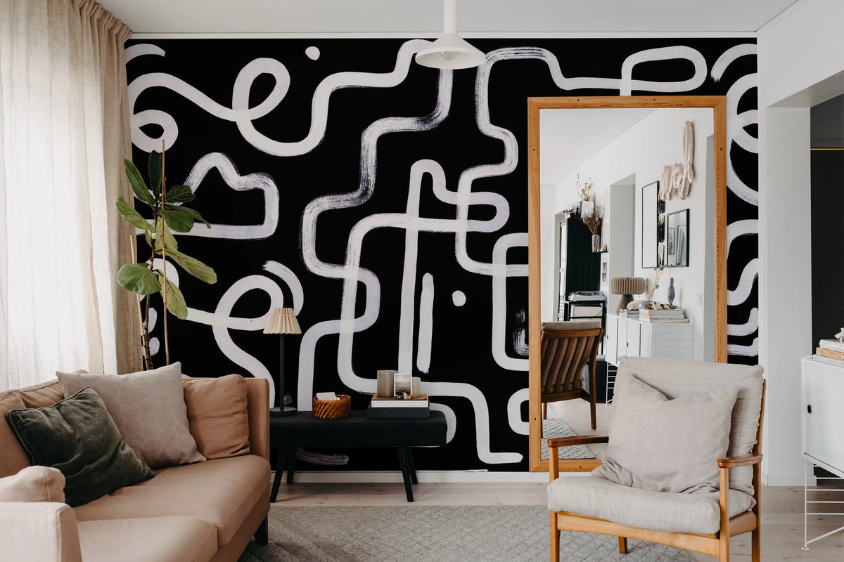 Artzy Path, Black Mural Wallpaper - room preview 02