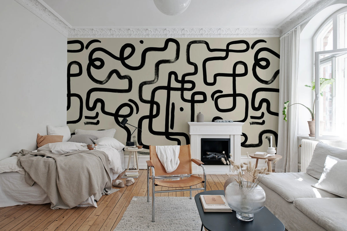 Artzy Path, Beige Mural Wallpaper - room preview 02