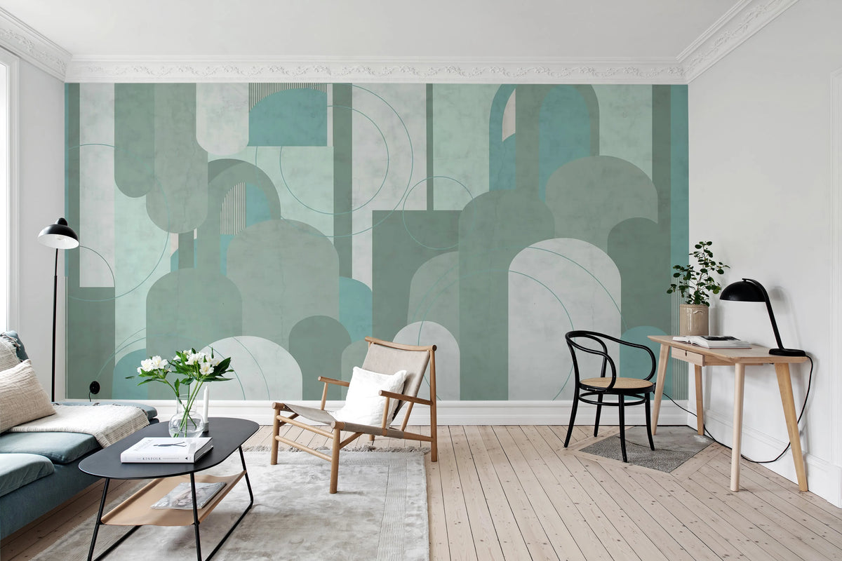 Lovely Arches, Green Mural Wallpaper - room preview 02