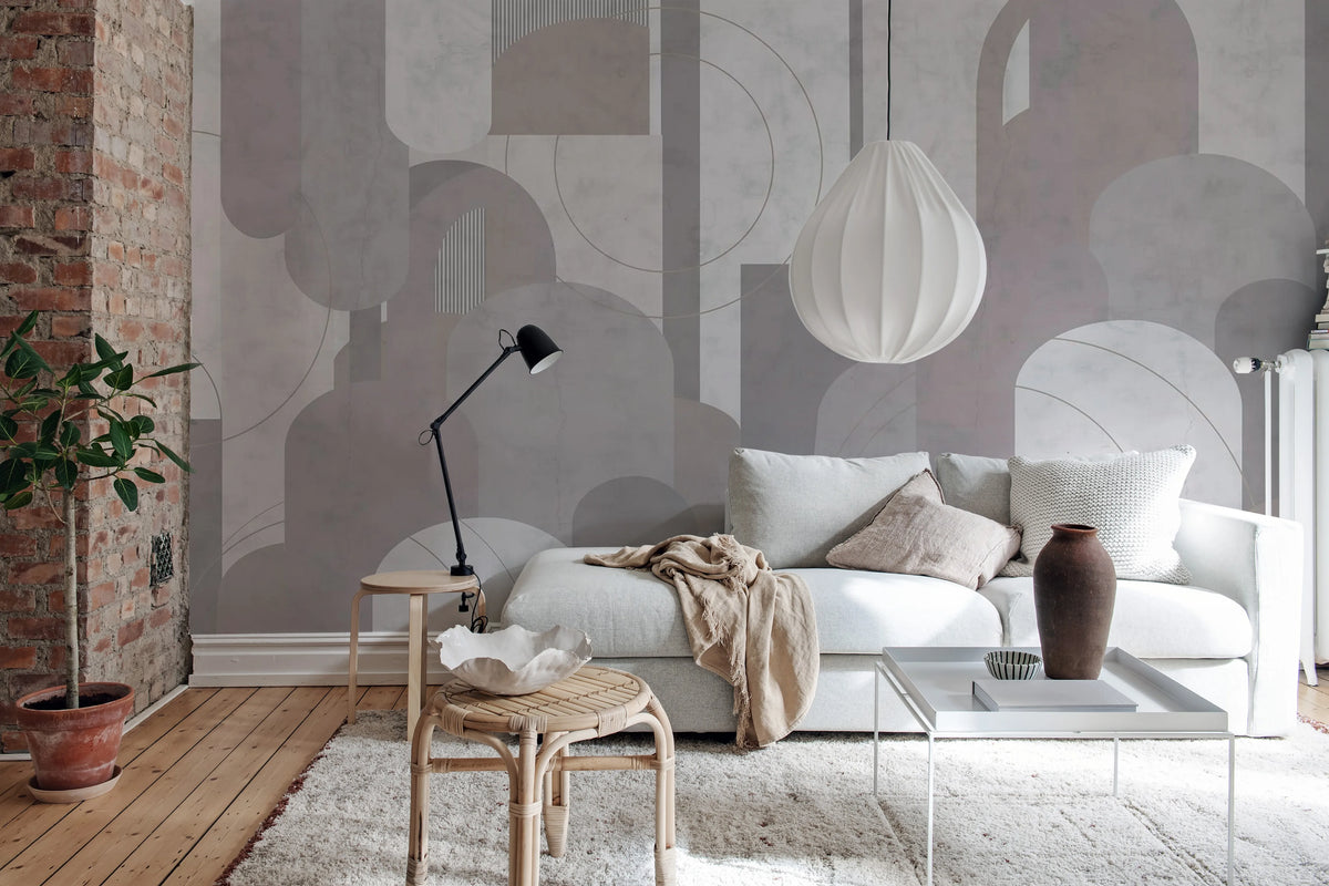 Lovely Arches, Gray Mural Wallpaper - room preview 02