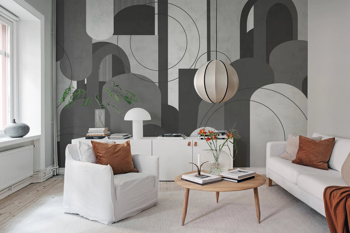 Lovely Arches, Graphite Mural Wallpaper - room preview 02