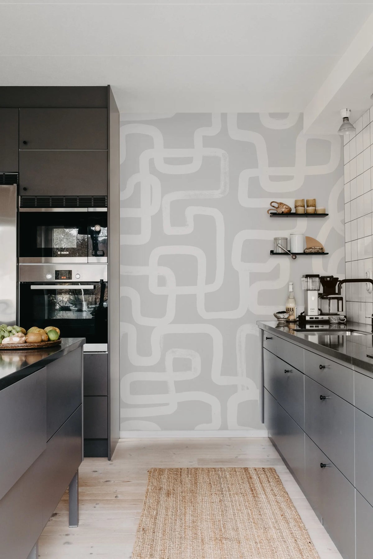 Artzy Lines, Gray Mural Wallpaper - room preview 02