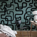 Artzy Lines, Petrol Mural Wallpaper - room preview 02