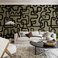 Artzy Lines, Olive Green Mural Wallpaper - room preview 02