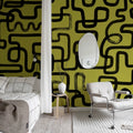Artzy Lines, Yellow Mural Wallpaper - room preview 02