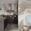 Cool Flora, Beige & Blue Mural Wallpaper - room preview 02