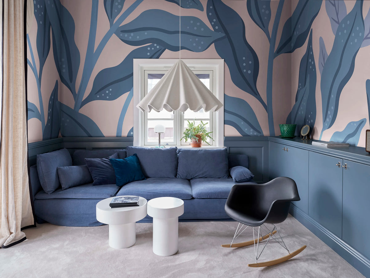 Cool Flora, Pink & Blue Mural Wallpaper - room preview 02