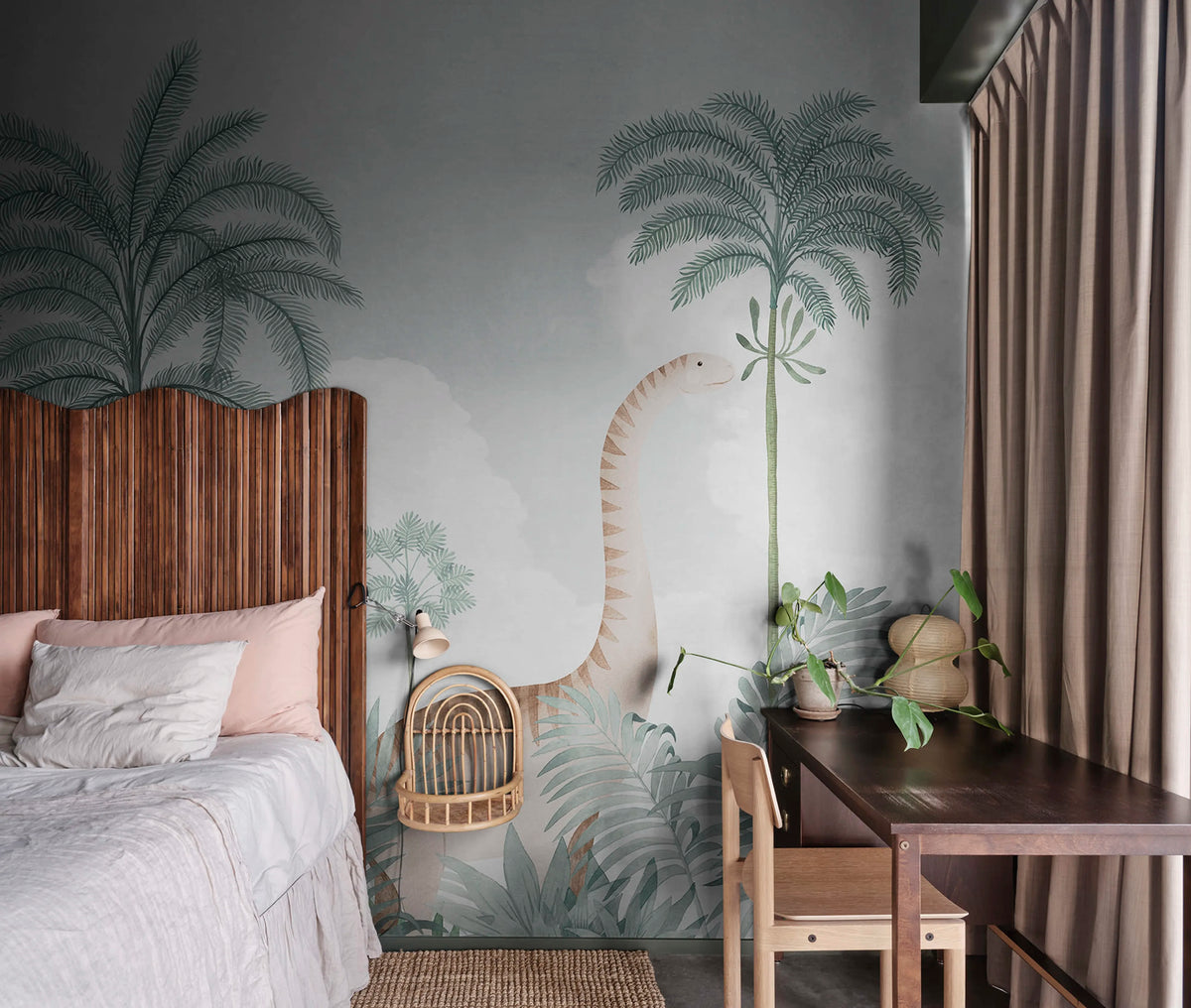 Dinosaur world, Gray Mural Wallpaper - room preview 02