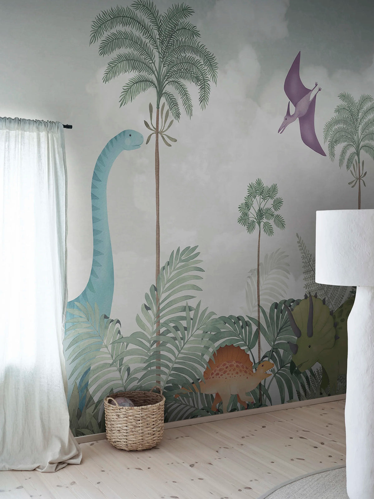 Dinosaur World, Light Green Mural Wallpaper - room preview 02