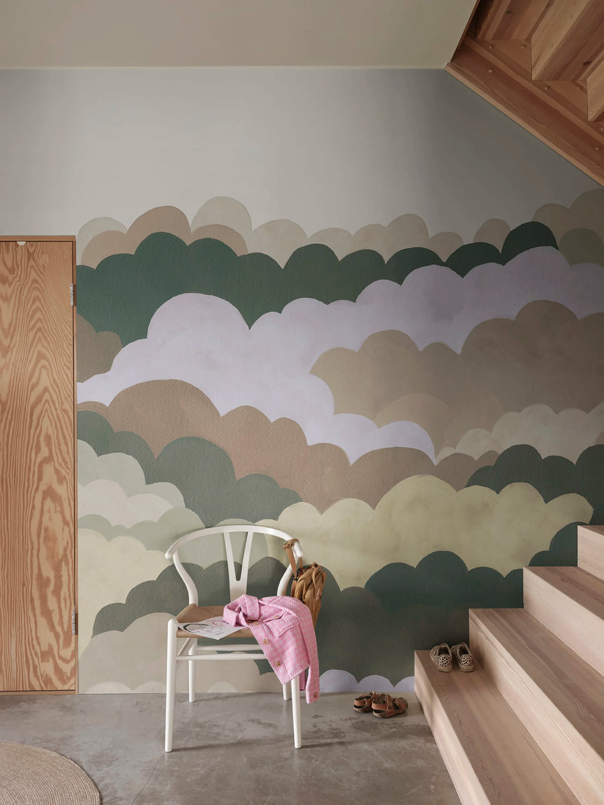 Fun Clouds, Green Mural Wallpaper - room preview 02