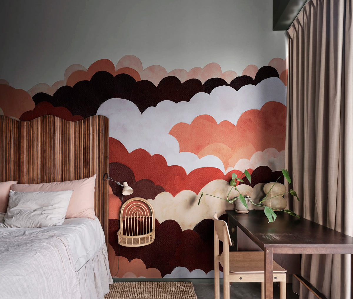 Fun Clouds, Red Mural Wallpaper - room preview 02