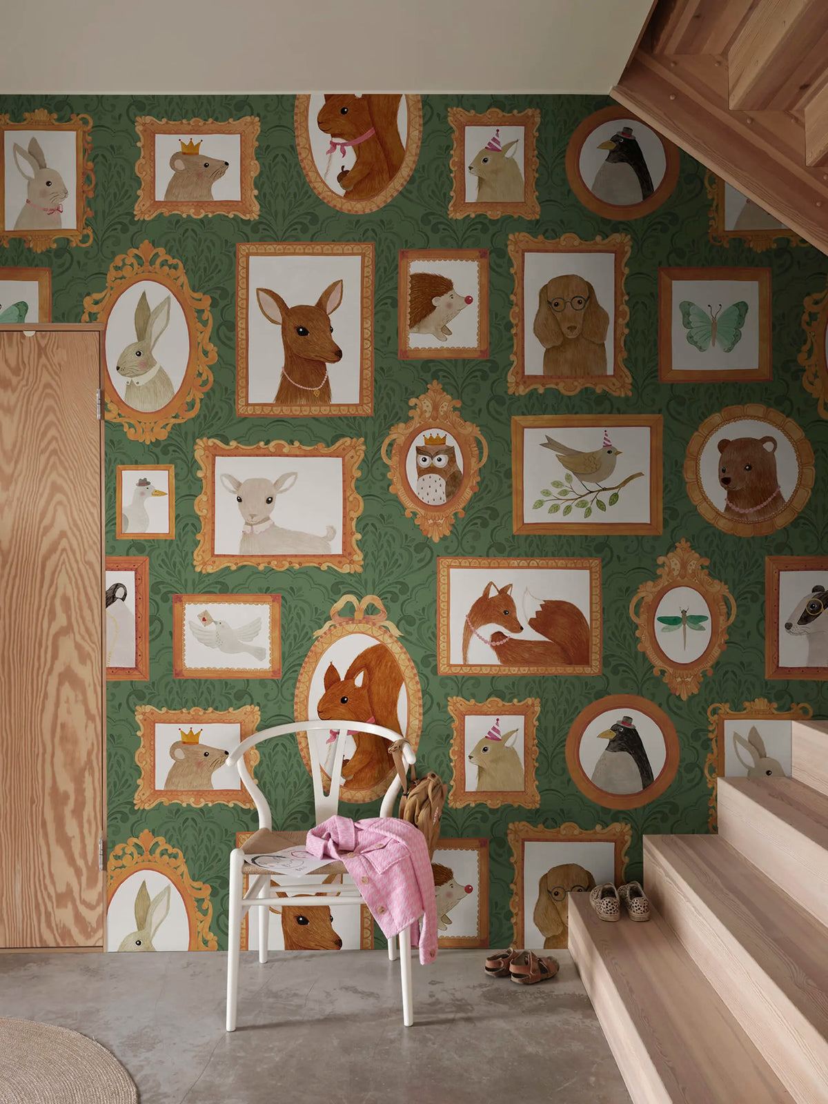Pet Frames, Dark Green Mural Wallpaper - room preview 02