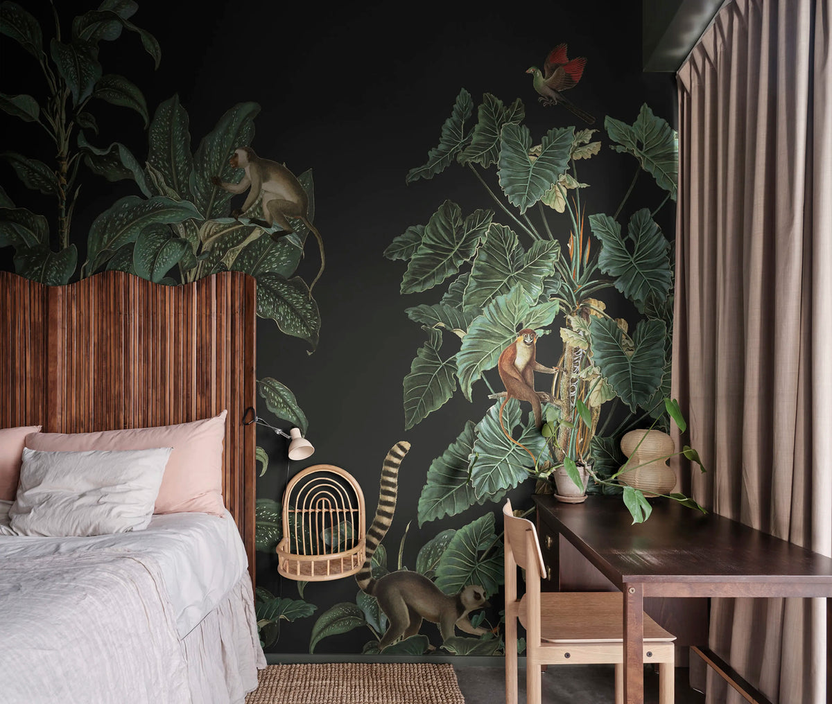Wildlife Stroll, Black Mural Wallpaper - room preview 02