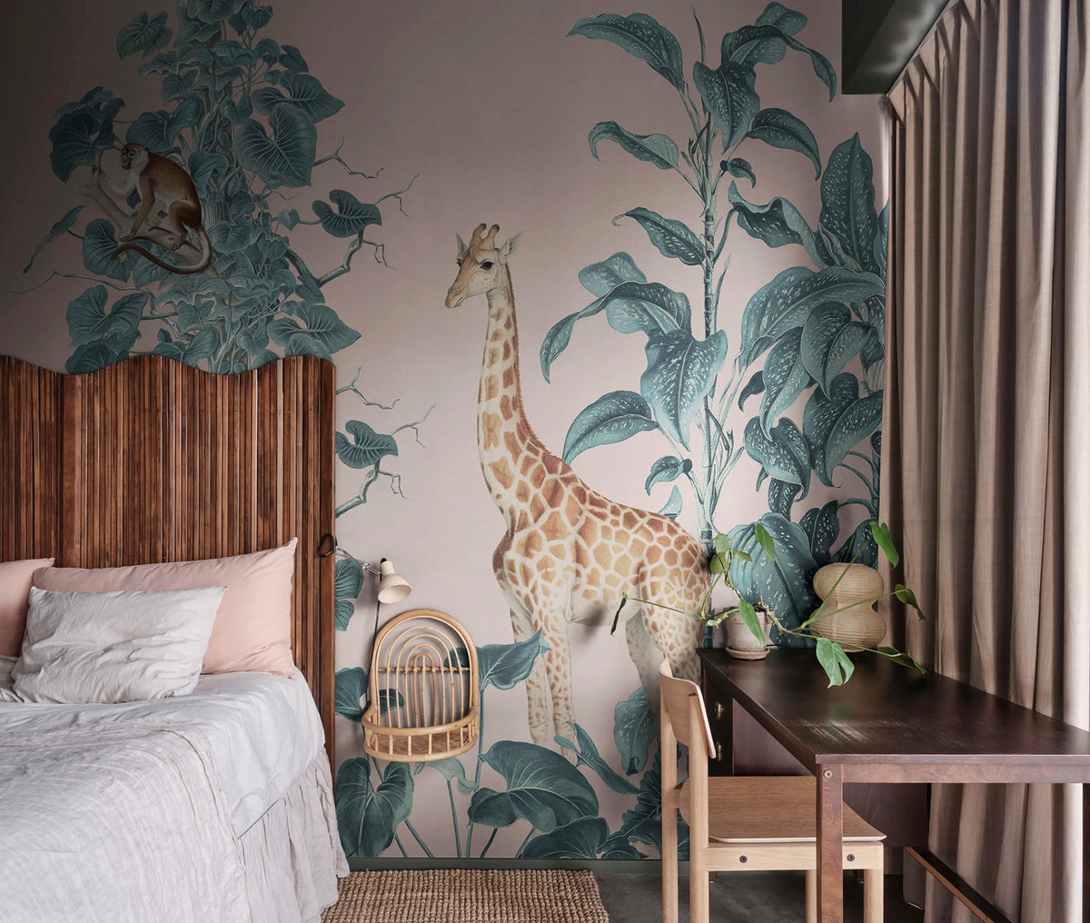 Wildlife Stroll, Pink Mural Wallpaper - room preview 02