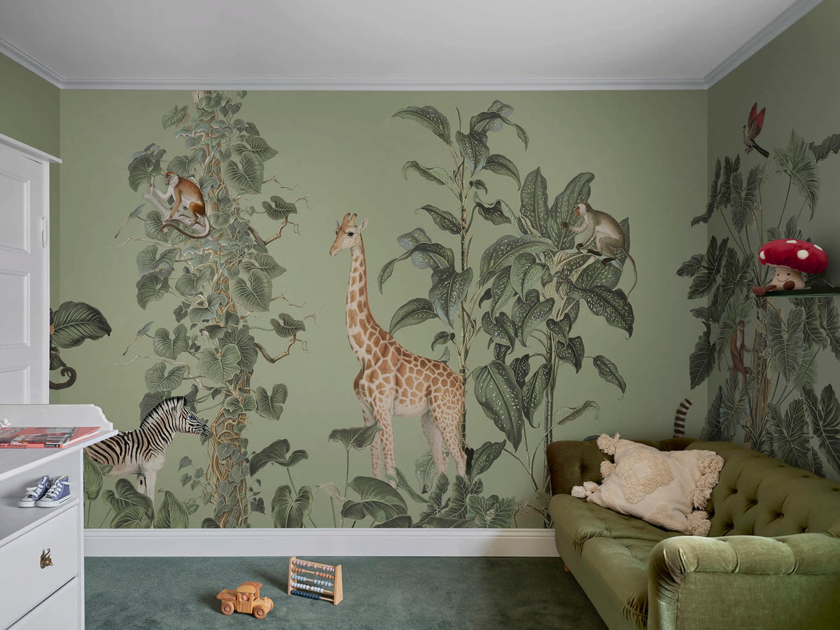 Wildlife Stroll, Green Mural Wallpaper - room preview 02