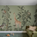Wildlife Stroll, Green Mural Wallpaper - room preview 02