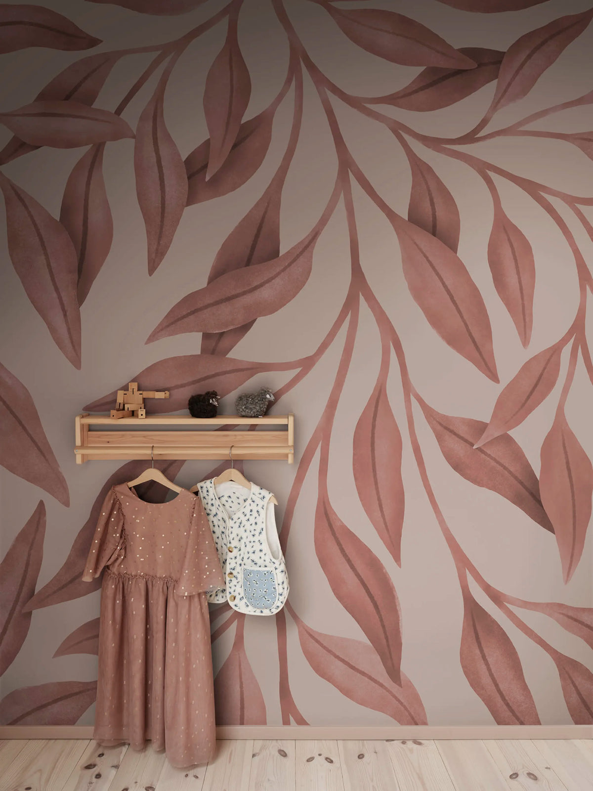 Giant Leaves, Pink Mural Wallpaper - room preview 02
