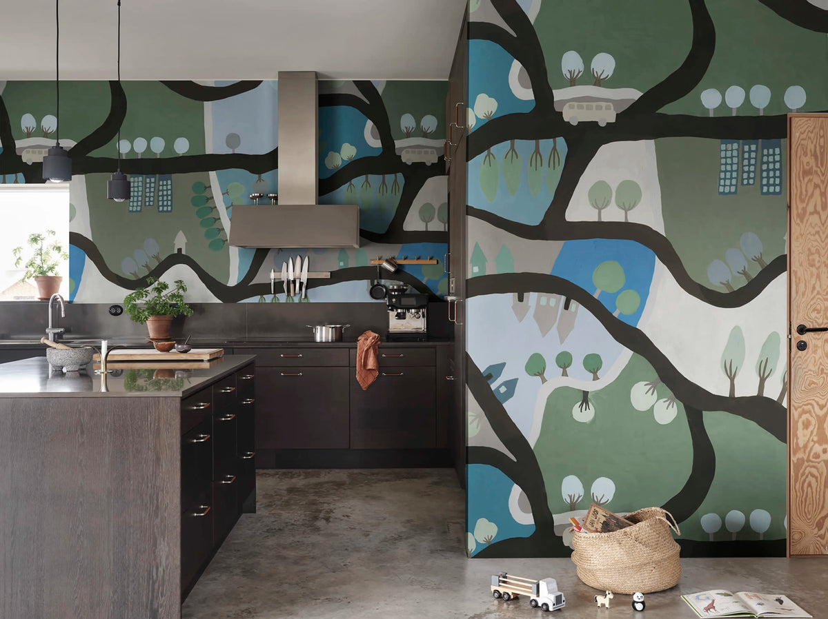 Road Trip, Blue & Green Mural Wallpaper - room preview 02