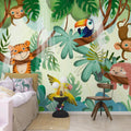 Jungle Buddies, Green Mural Wallpaper - room preview 02