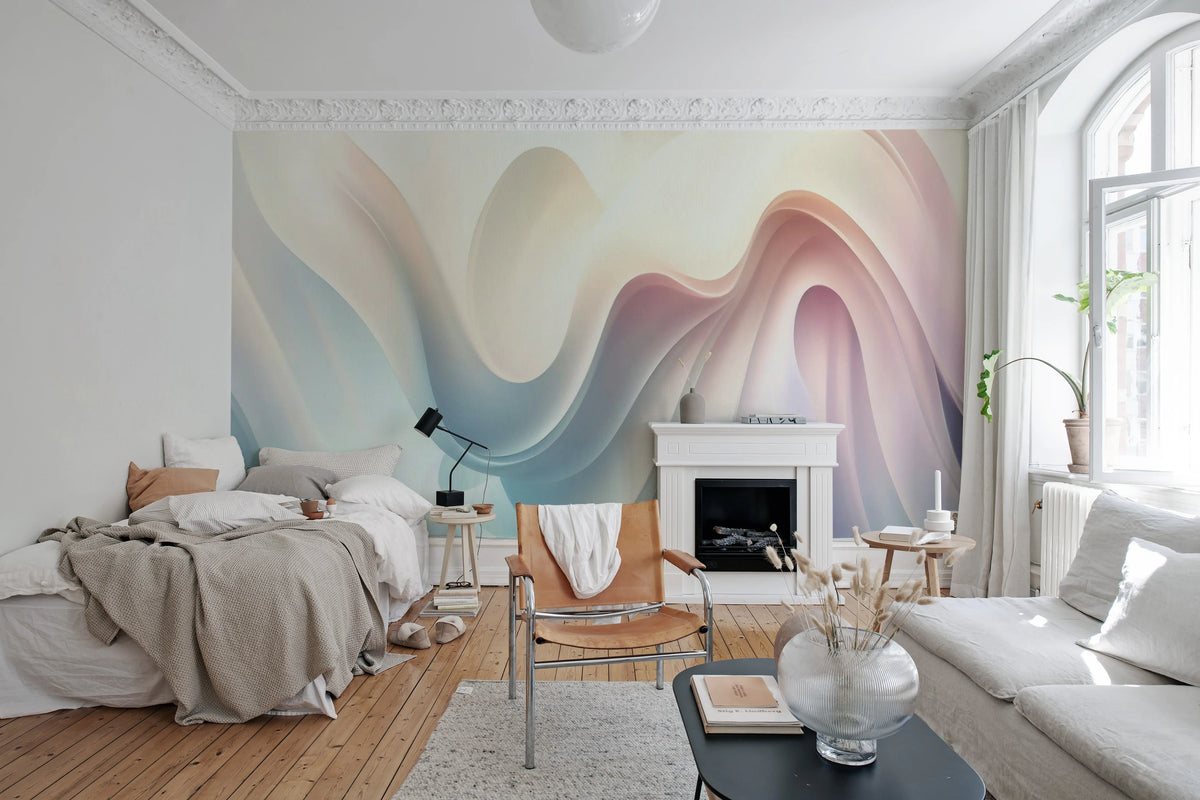 Soft Waves, Pastel Mural Wallpaper - room preview 02