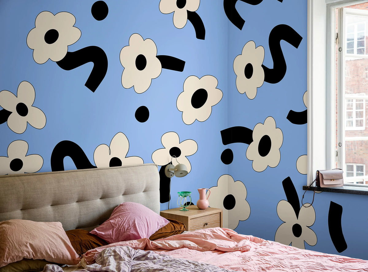 Dancing Flower, Blue Mural Wallpaper - room preview 02