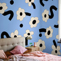 Dancing Flower, Blue Mural Wallpaper - room preview 02