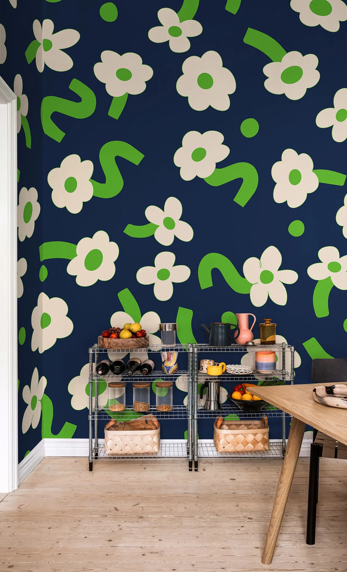 Dancing Flower, Green Mural Wallpaper - room preview 02
