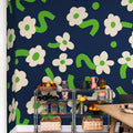 Dancing Flower, Green Mural Wallpaper - room preview 02