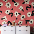 Dancing Flower, Red Mural Wallpaper - room preview 02