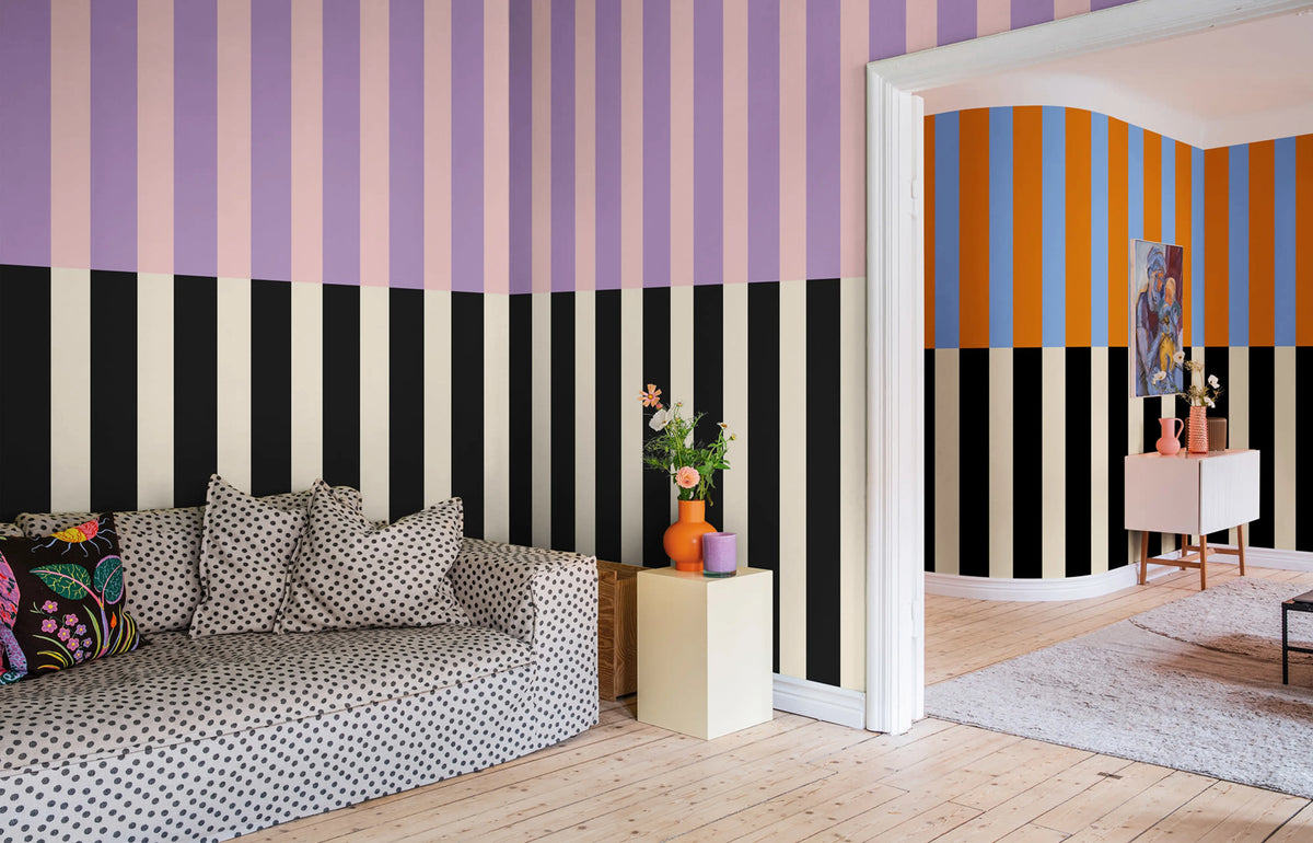 Striped, Pink & Lilac Mural Wallpaper - room preview 02