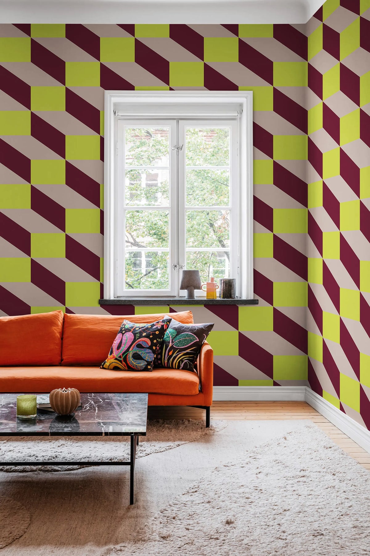 Filled Optic, Green & Yellow Mural Wallpaper - room preview 02