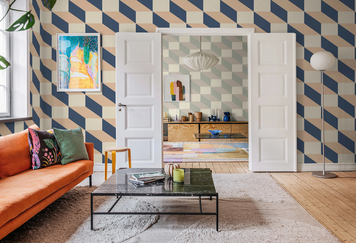 Filled Optic, Blue & Pink Mural Wallpaper - room preview 02
