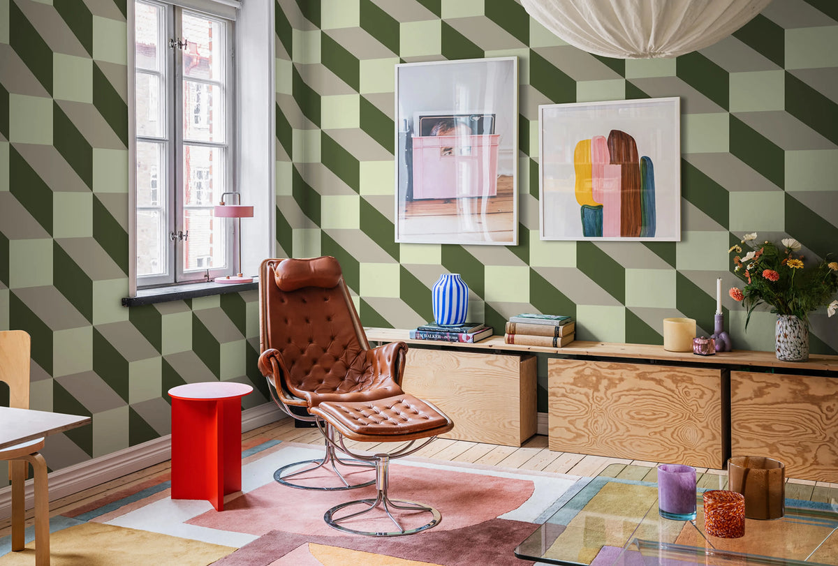 Filled Optic, Green Mural Wallpaper - room preview 02