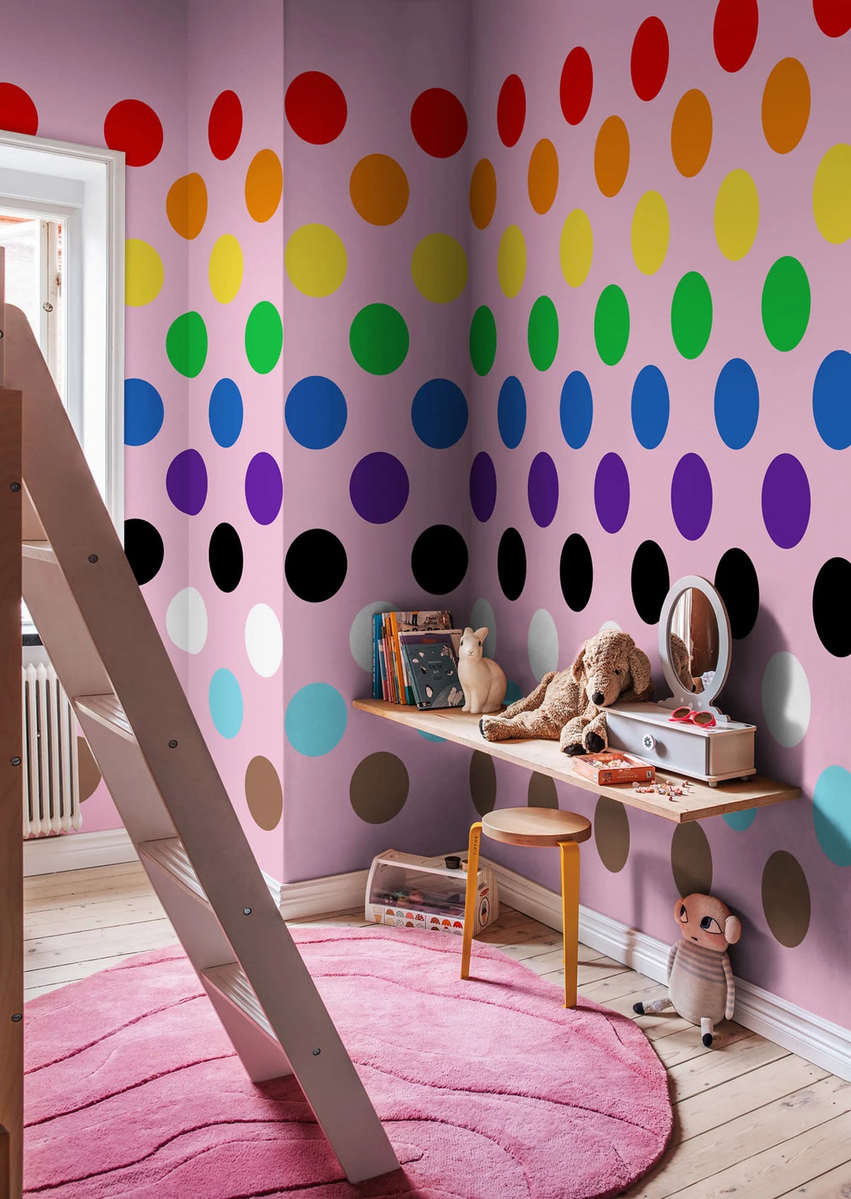 Big Dots, Happy Pink Mural Wallpaper - room preview 02