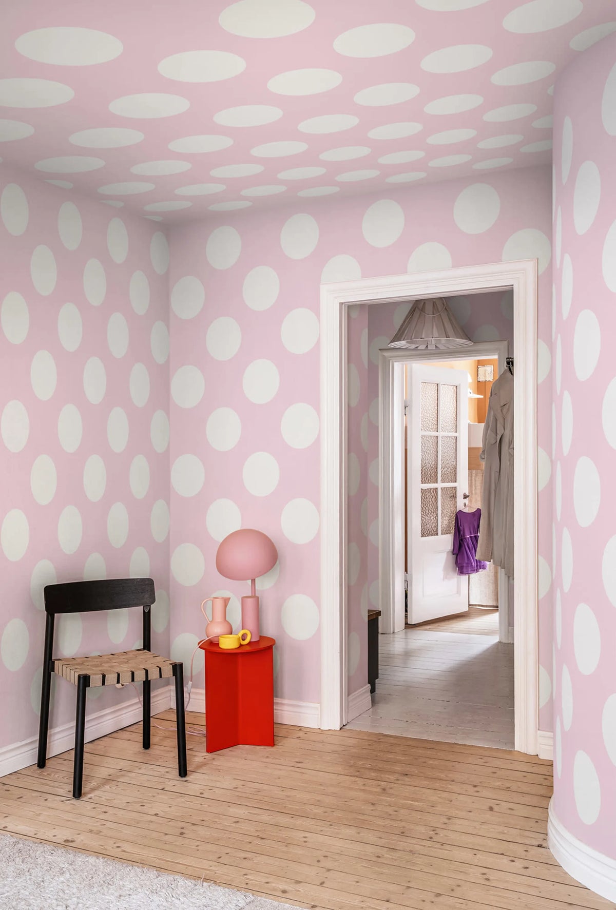 Big Dots, Pink Mural Wallpaper - room preview 02