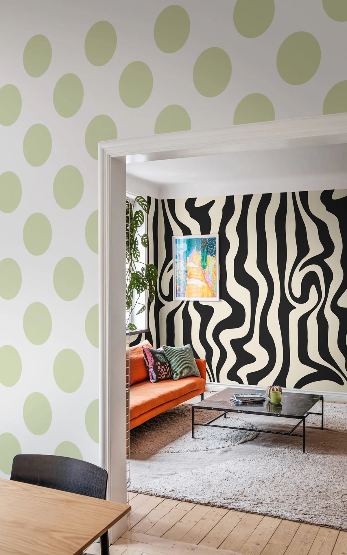Big Dots, Light Green Mural Wallpaper - room preview 02