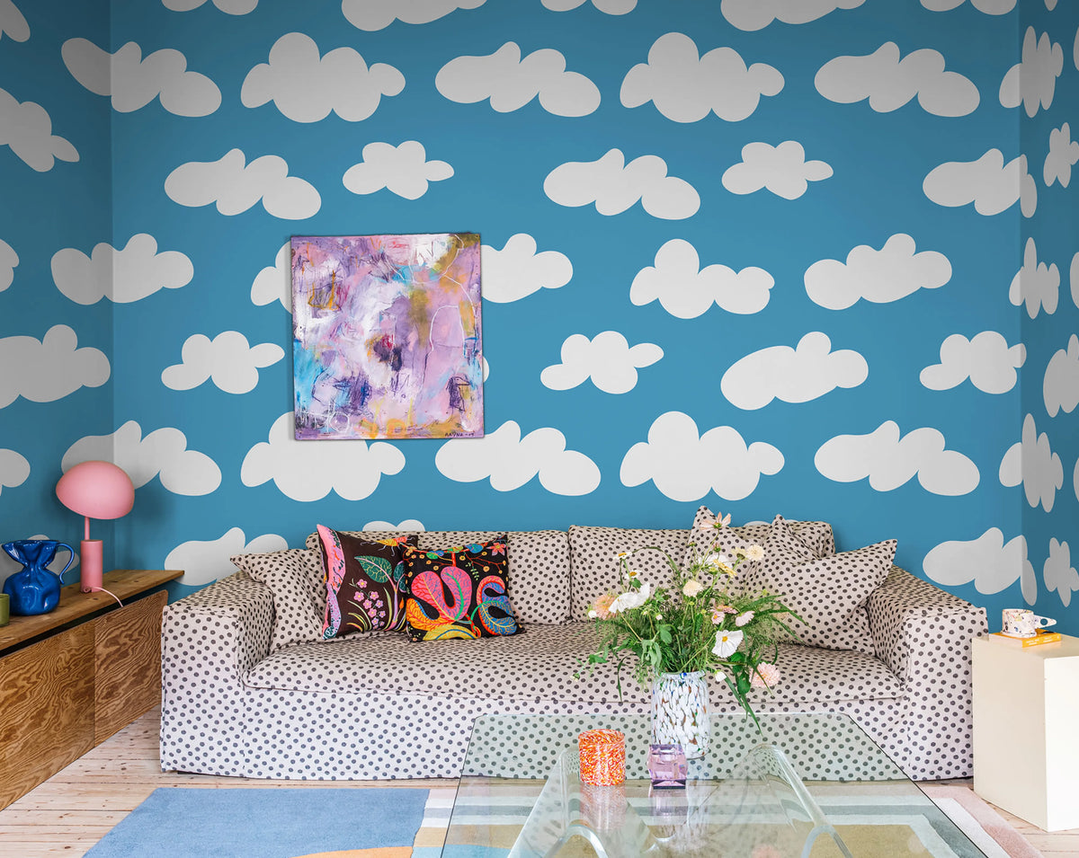 Cloudy, Blue Mural Wallpaper - room preview 02