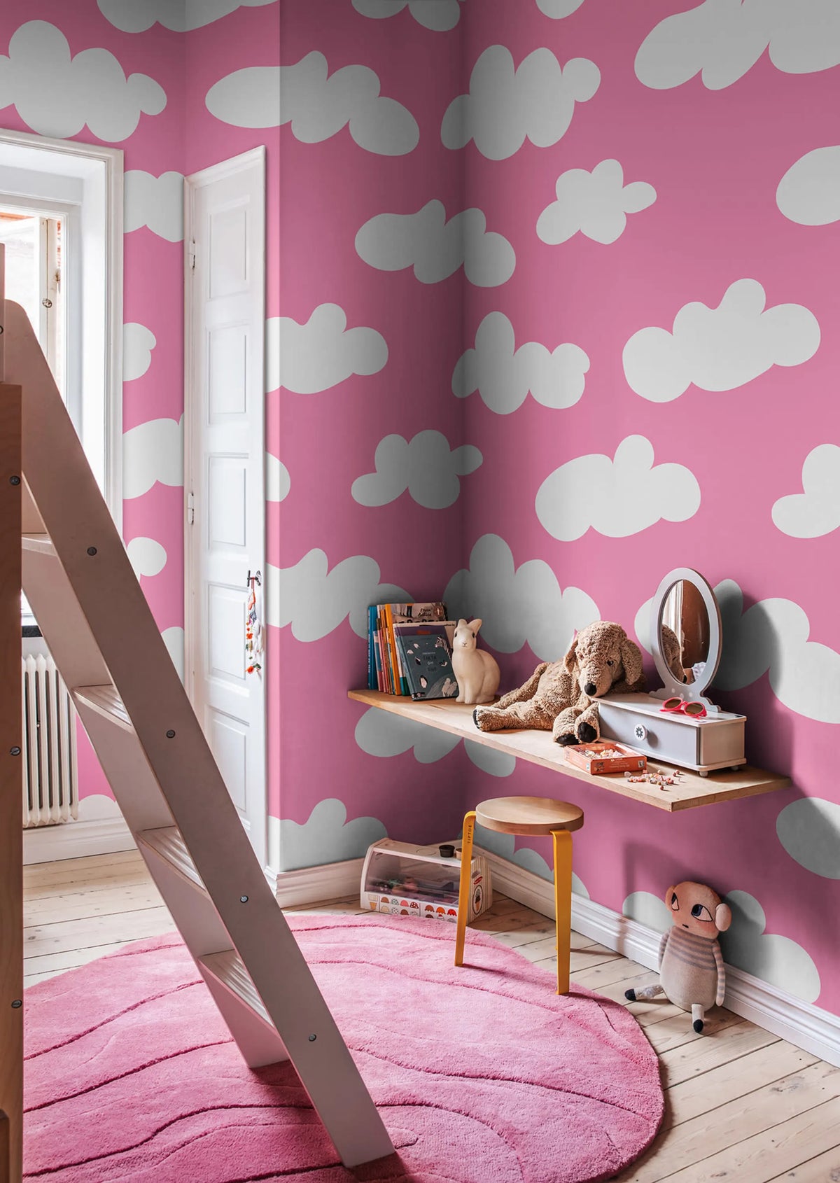 Cloudy, Happy Pink Mural Wallpaper - room preview 02
