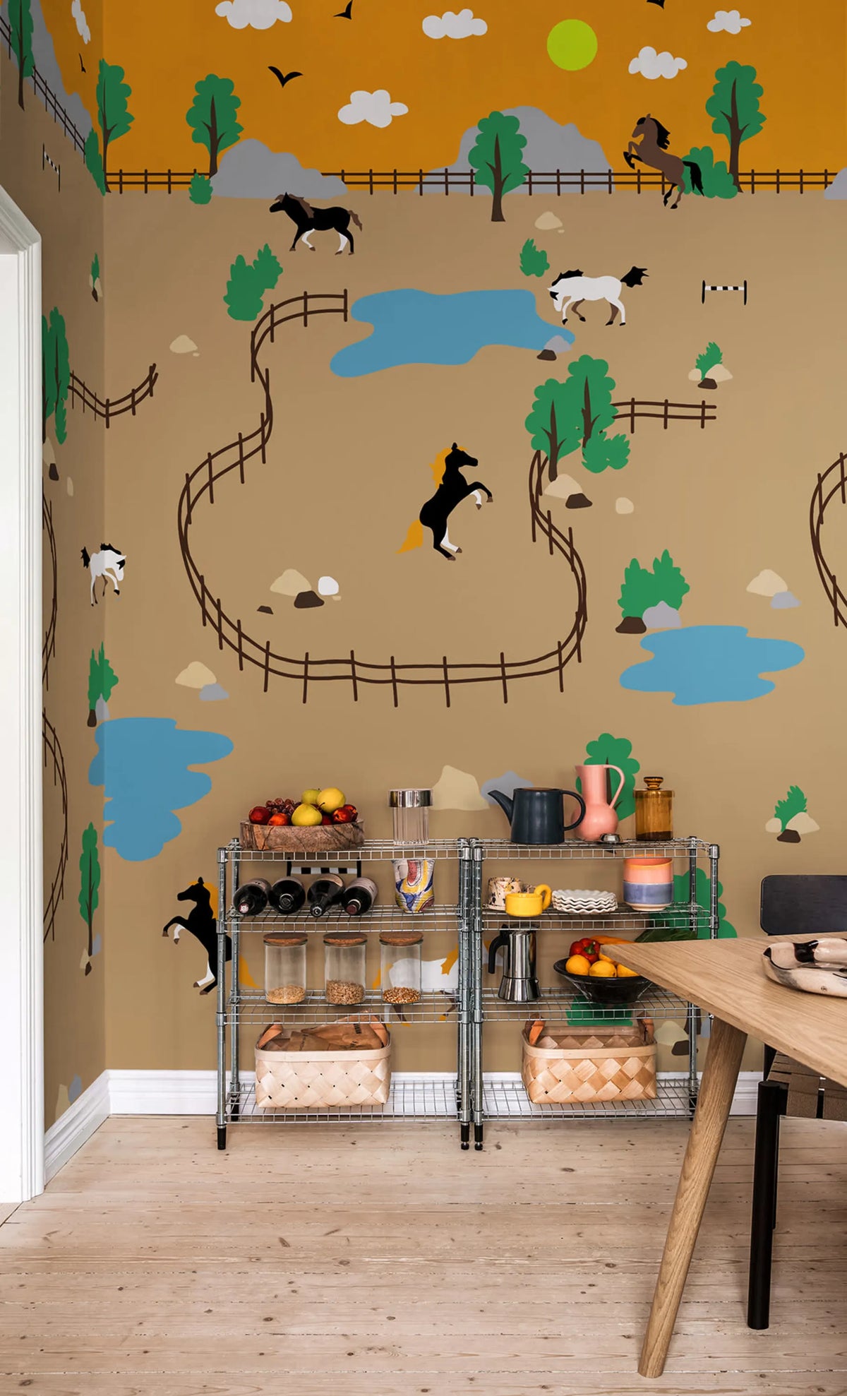 Happy Farm, Brown Mural Wallpaper - room preview 02